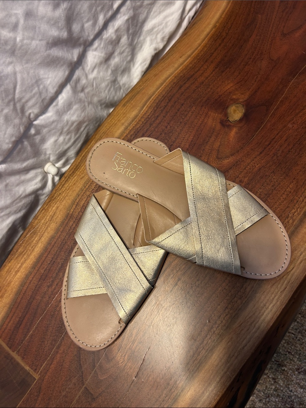Franco Sarto Gold Crisscross Slide Sandals
